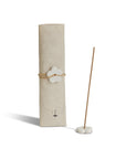 Aged Indian Sandalwood Incense with Ceramic Flower Incense Holder; Hand-wrapped package on the back