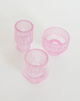 Rose Pink Glass Taper Candle Holder Set