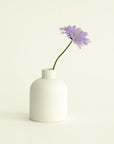 purple flower placed on a ceramic diffuser jar, combining natural beauty with mindfulness
