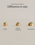 3 brass incense holders: ellipse, medium waterdrop and hemisphere