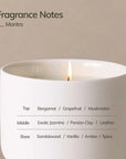 fragrance notes of mantra candle such as bergamot, grapefruit, muskmelon, exotic jasmine, Persian clay, leather, sandalwood, vanilla, amber, spice