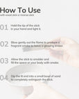 instructions showing how to use a wood stick or incense stick with four steps