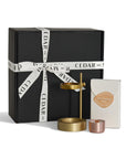 Palo Santo resin and burner set with mini candle, styled with a gift box for a calming and aromatic gift experience