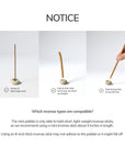 1. short and light-weight incense stick with pebble-shaped incense holder, 2. incense stick with pebble-shaped incense holder, 3. holding long incense stick with pebble-shaped ceramic incense holder