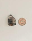 mini crystal of phantom quartz with quarter dollar coin
