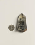coin and transparent hematite phantom quartz