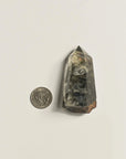 coin and transparent hematite phantom quartz