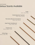 Incense sticks with labels for various scents