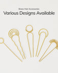 5 theme concepts of brass hair pins: full moon, aura, eclipse, crescent, sunrise