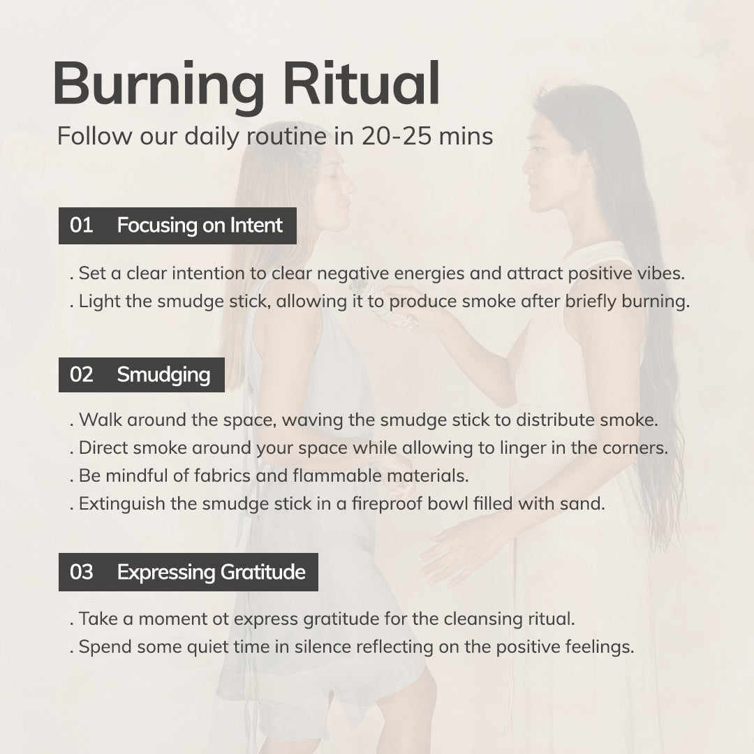 Bullet list suggesting a routine of smudging ritual with a mini incense cone.
