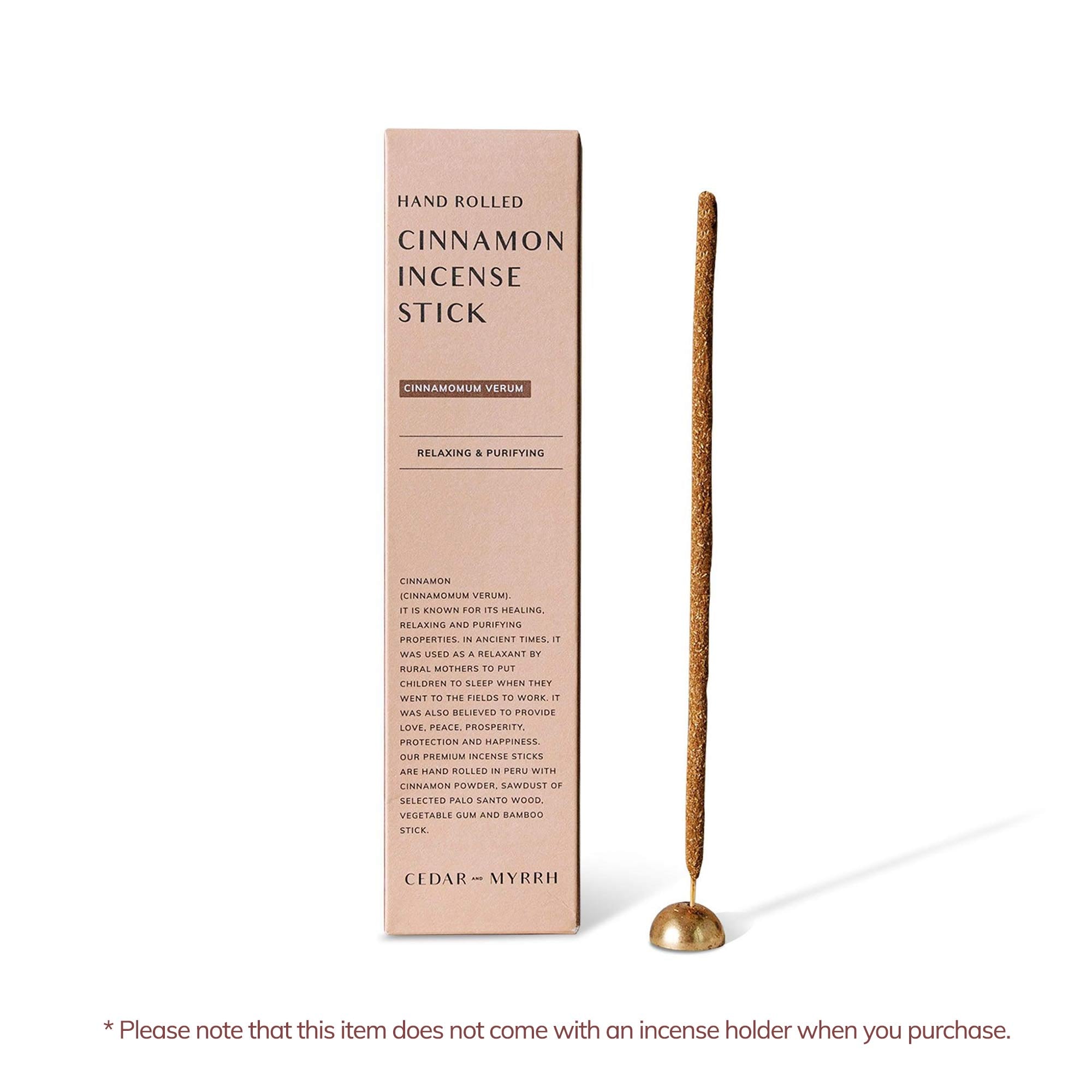 Cinnamon stick with incense holder and the package.