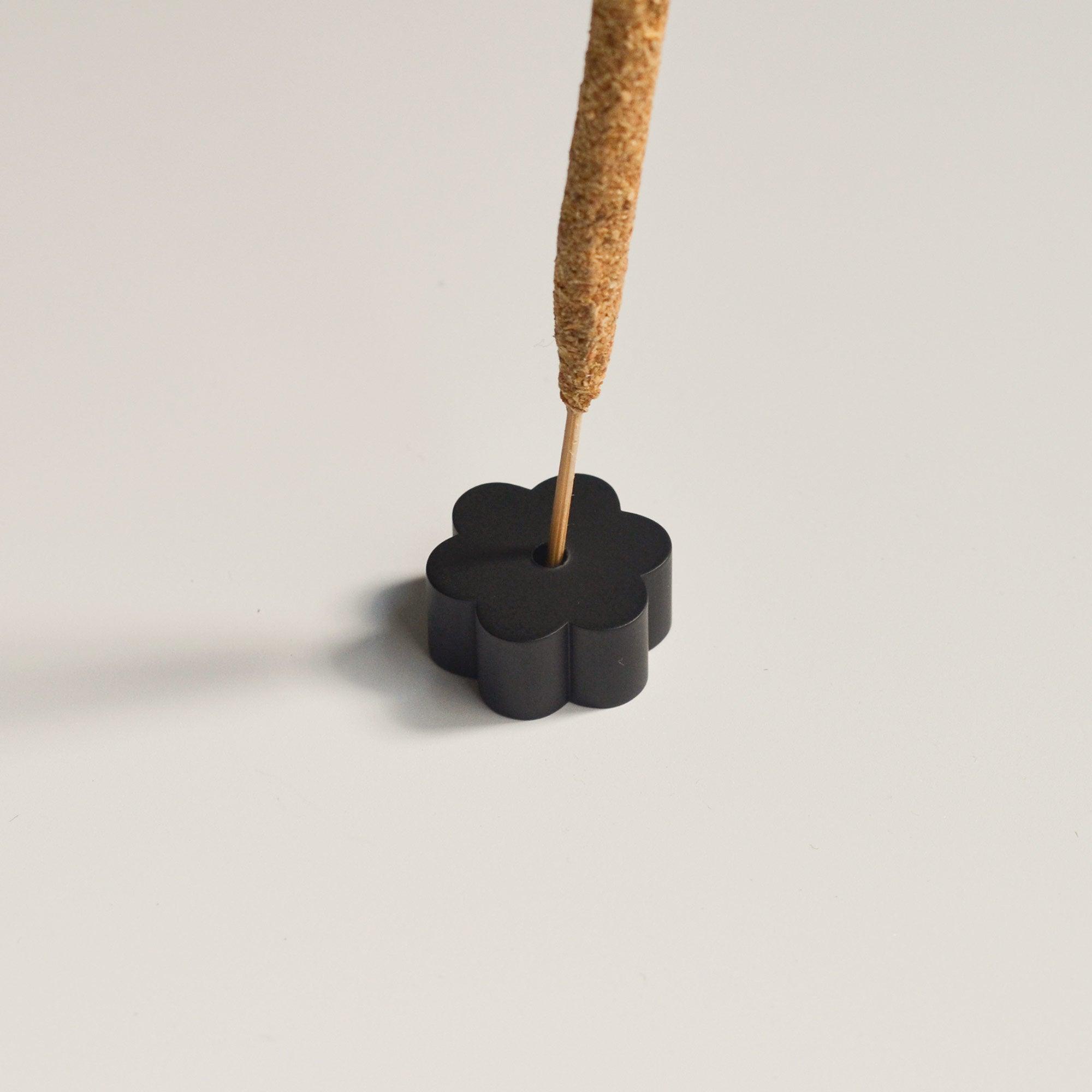 flower black coated brass incense holder with incense stick