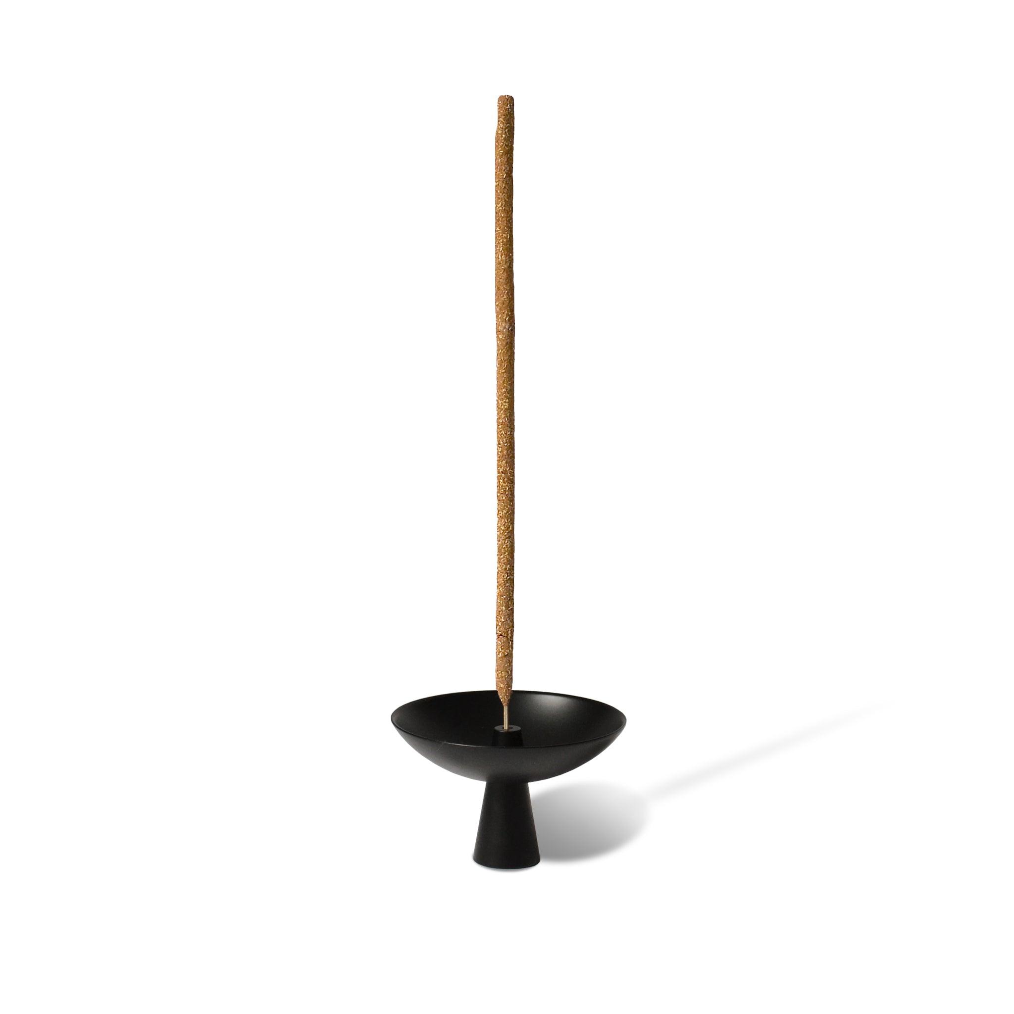 an incense stick and incense holder with black coated brass incense ash catcher