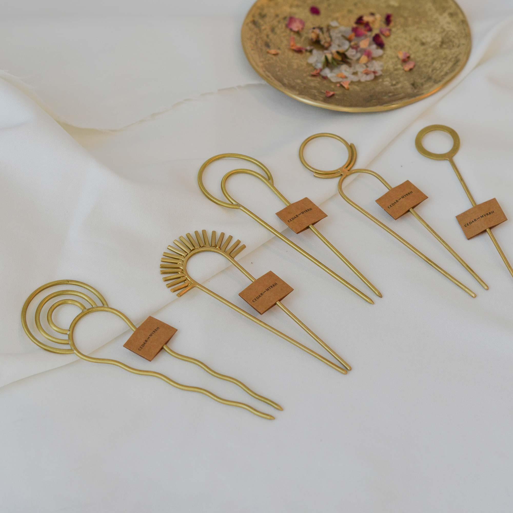 Crescent Brass Hair Pin - CEDAR AND MYRRH