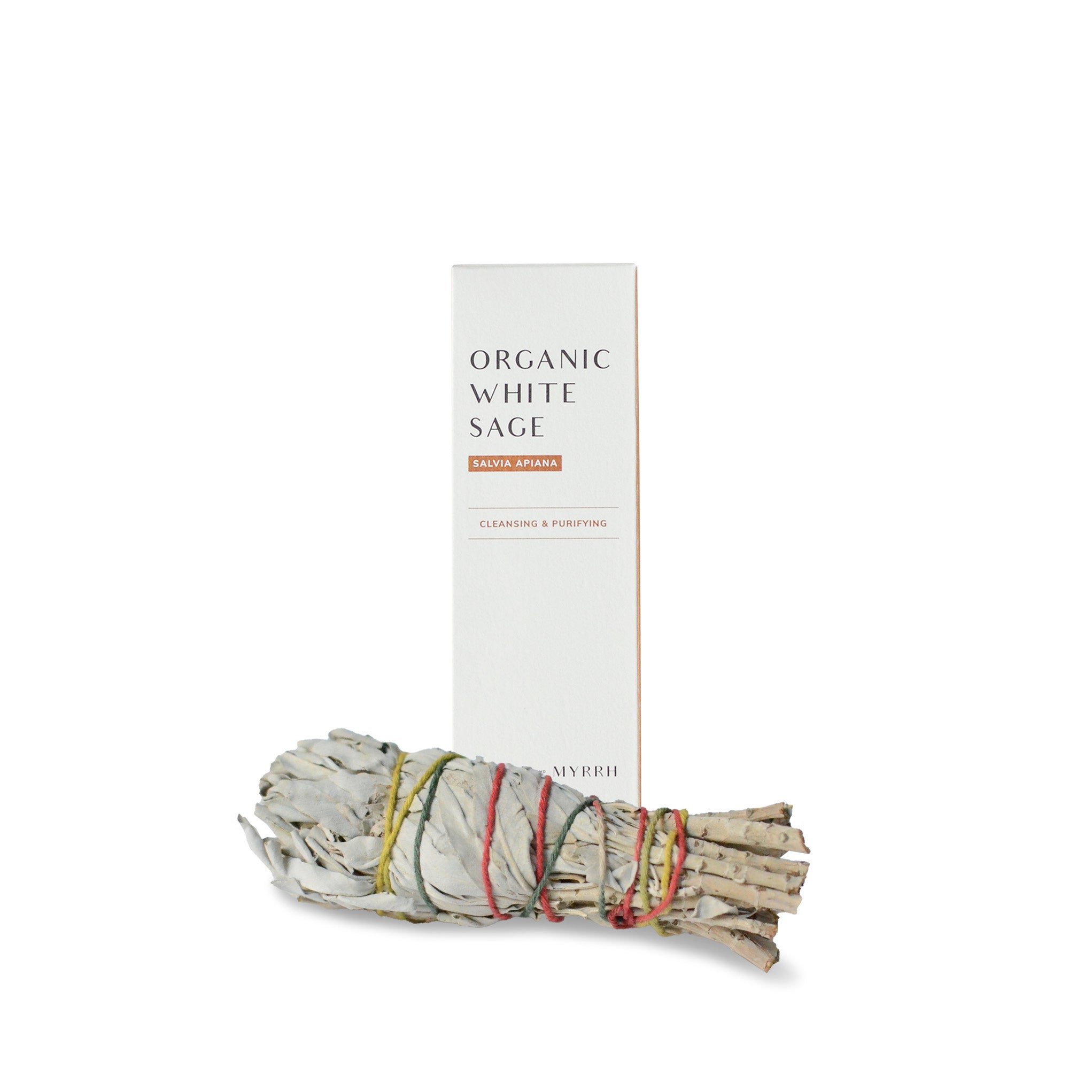 Medium white sage smudge stick and package at the back.