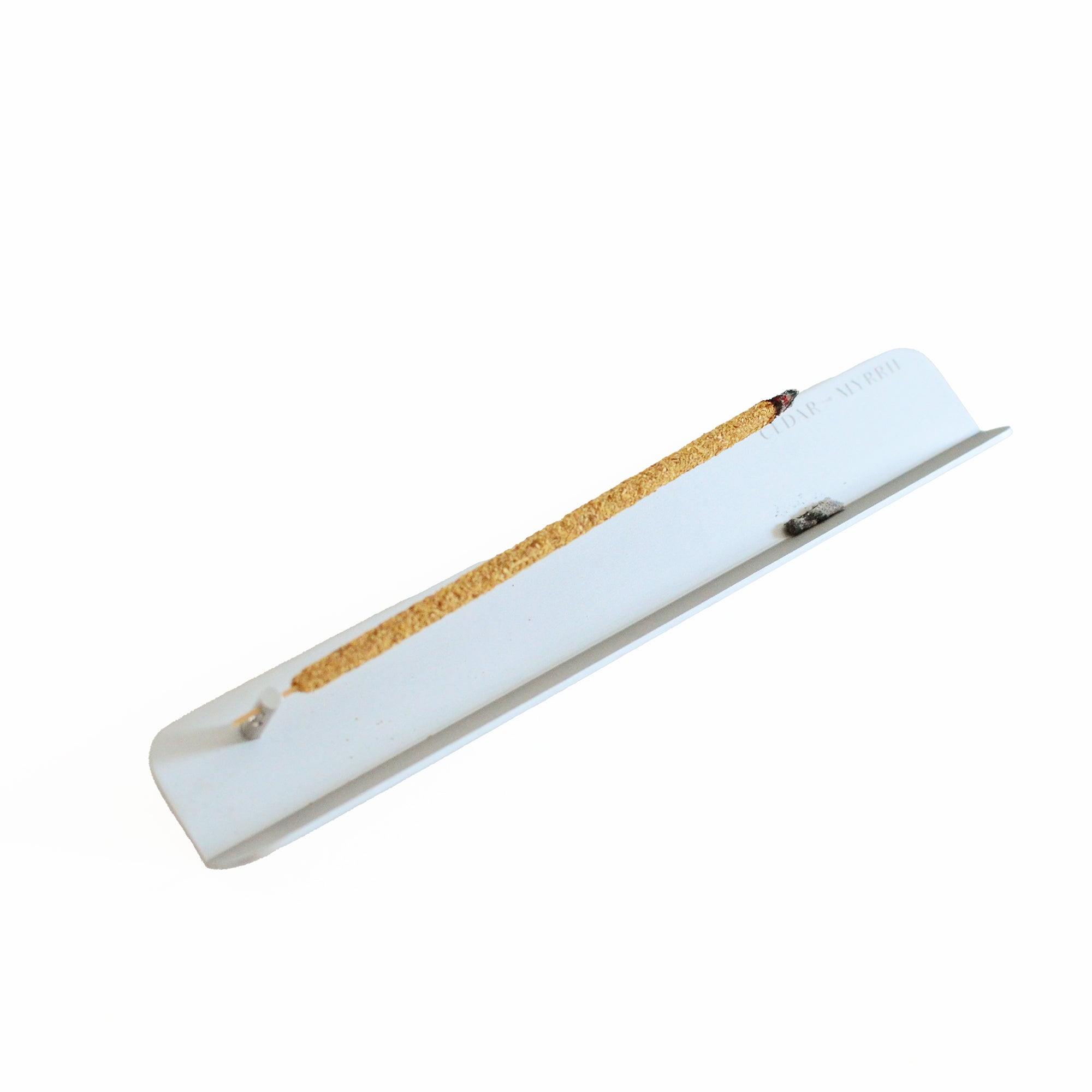 Minimal aluminum incense holder with stick incense for clean ash burning