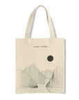 canvas tote bag with the illustration of moonlit mountain reflection