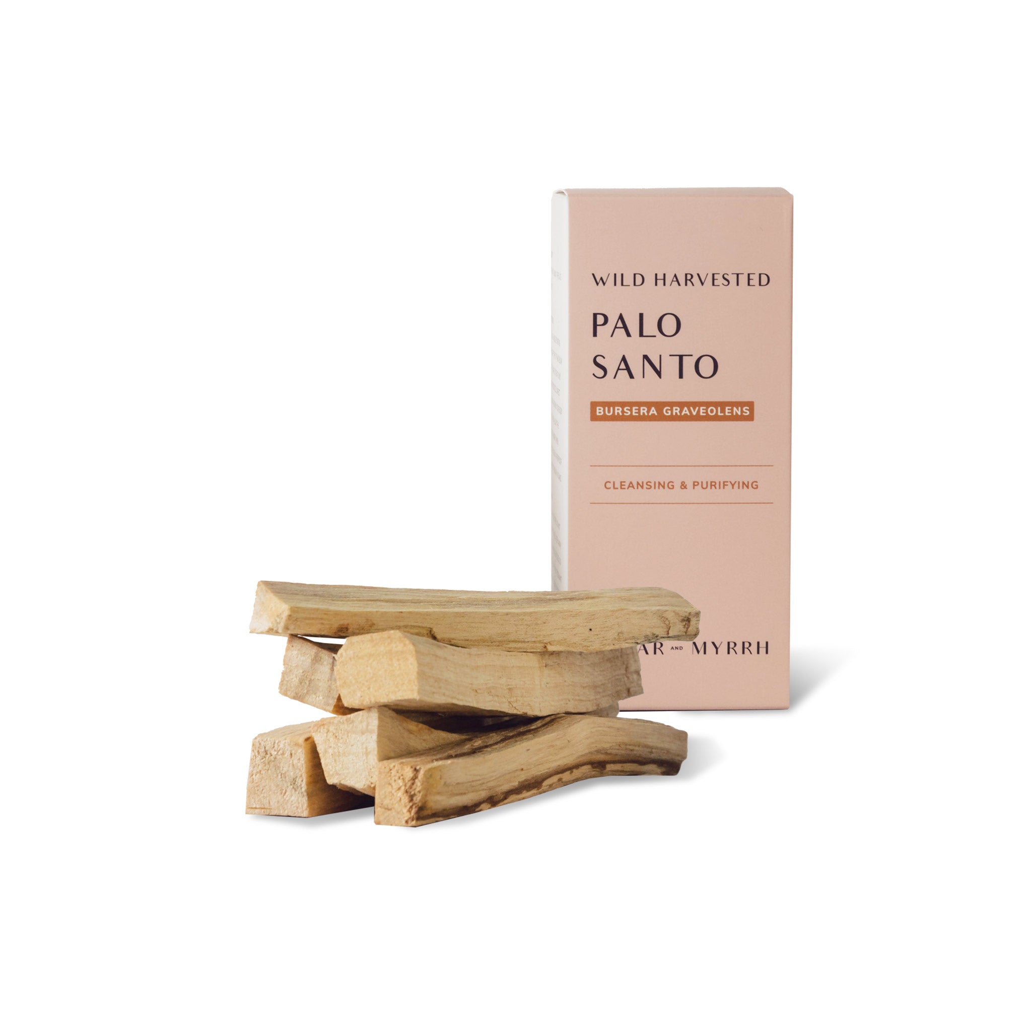 Peru palo santo wood sticks and package at the back.