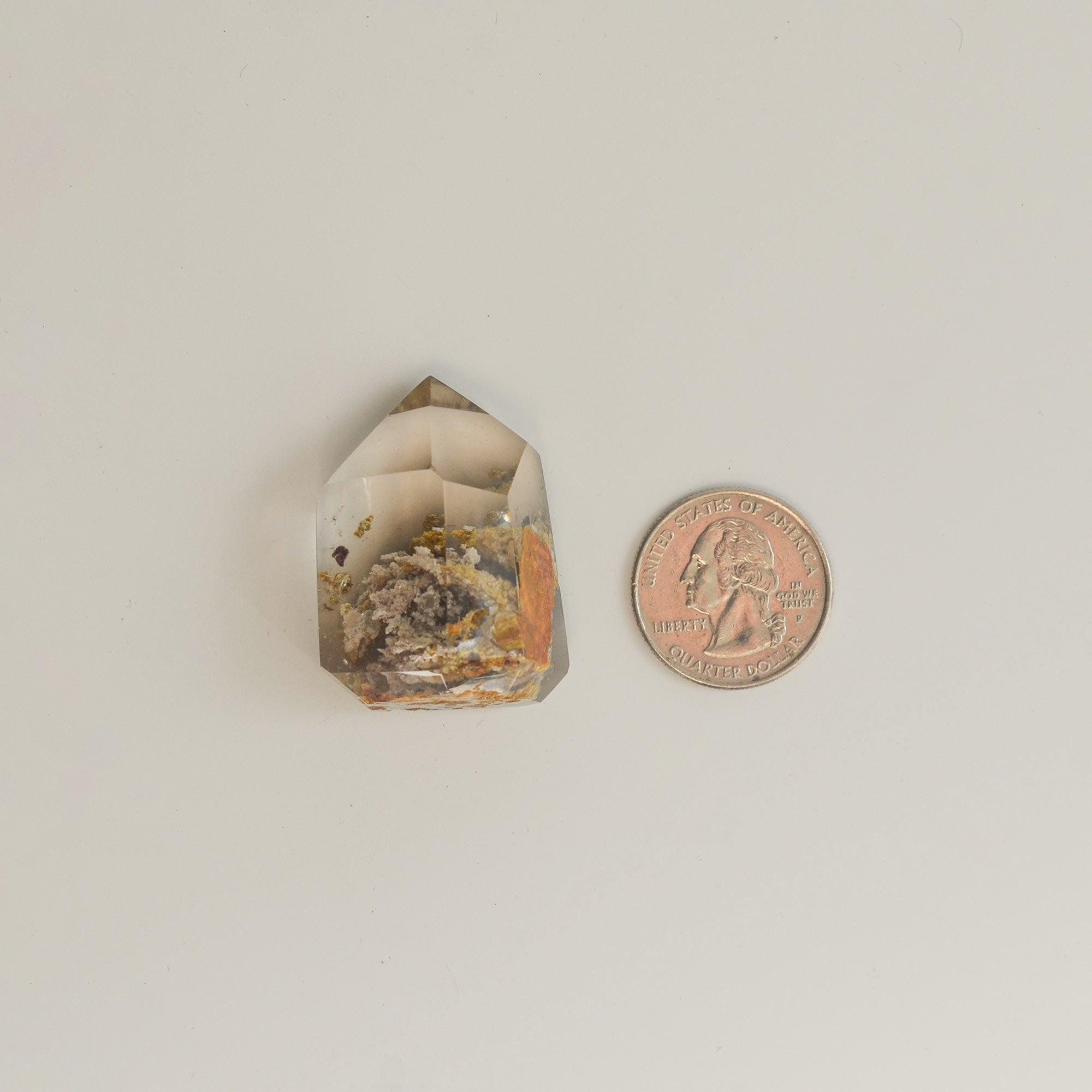clear citrine phantom quartz with quarter coin