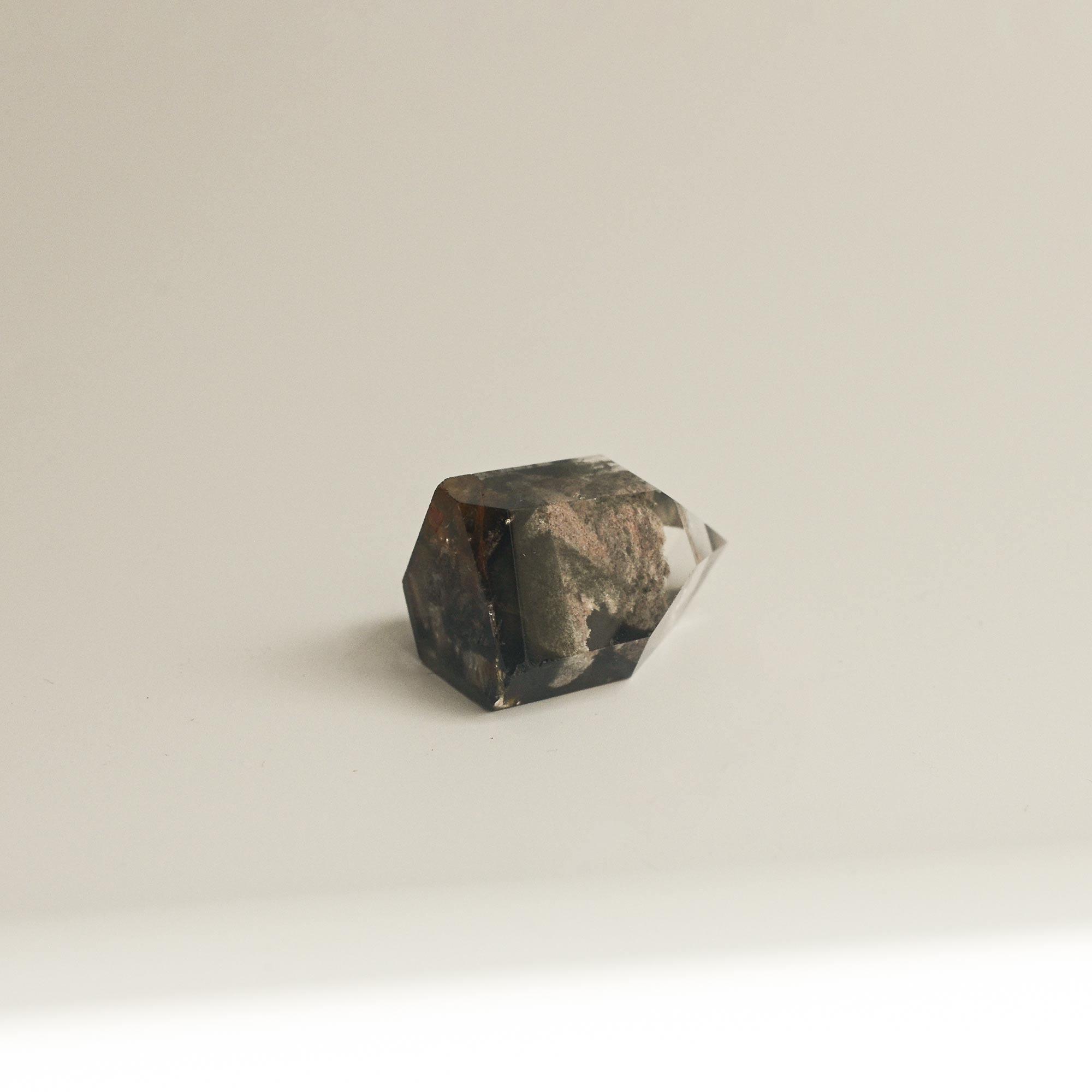 rear view of short hematite phantom quartz