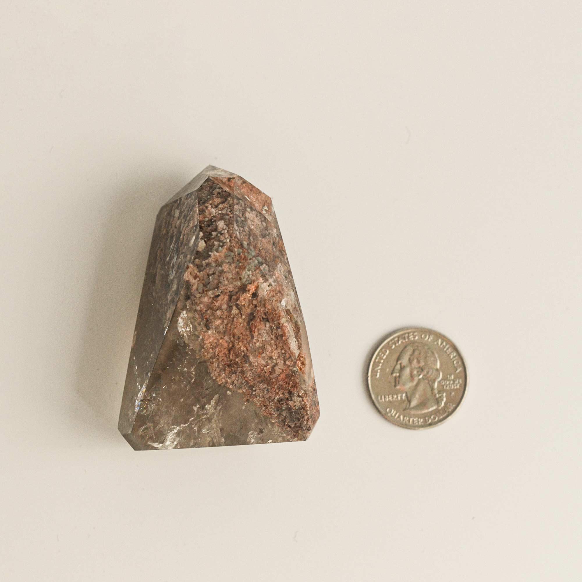 large amethyst phantom quartz and coin