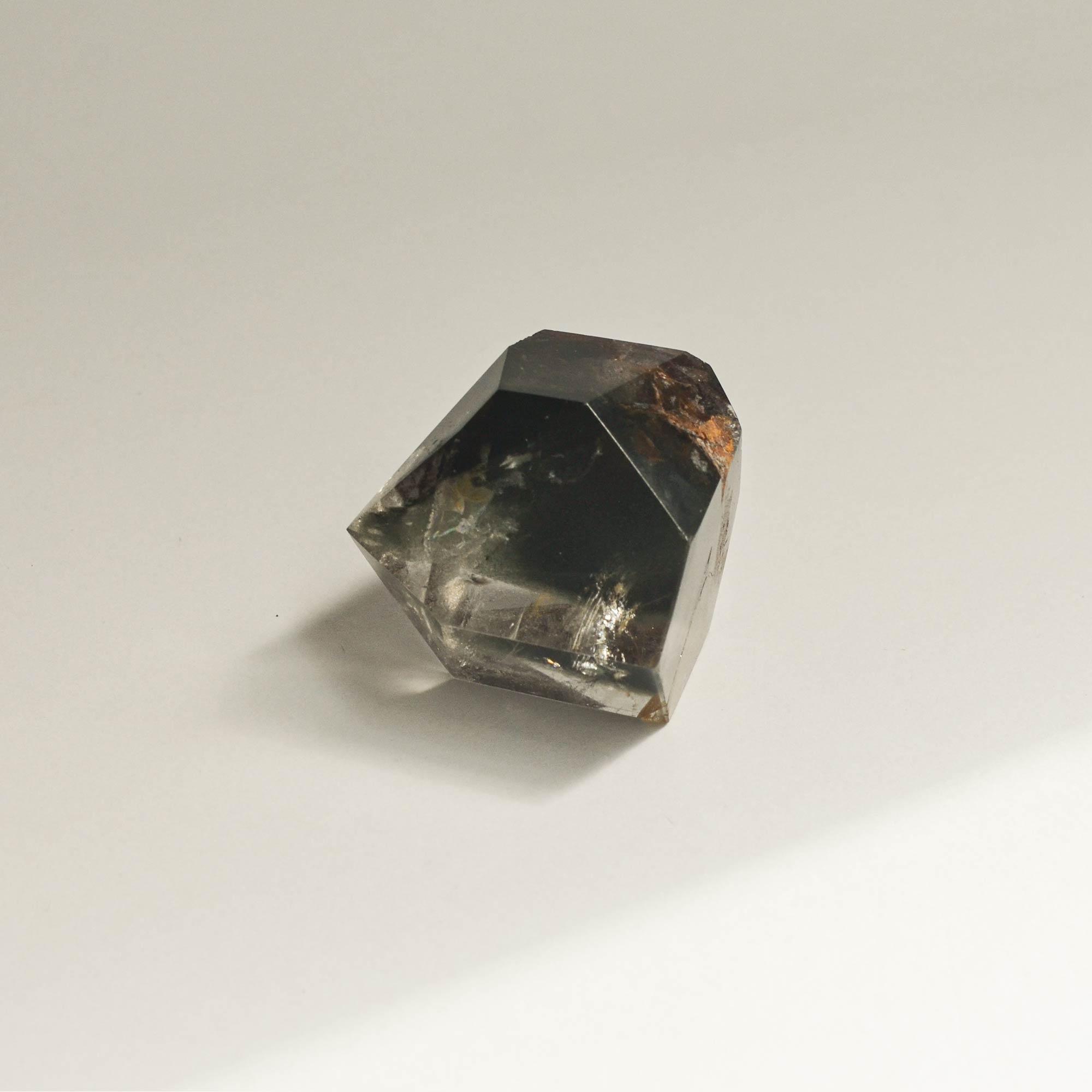 short phantom quartz with hematite and amethyst pattern in rear version