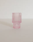 Rose Pink Glass Taper Candle Holder Set