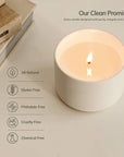 wellness candle with a lit flame on a light surface, featuring keypoints