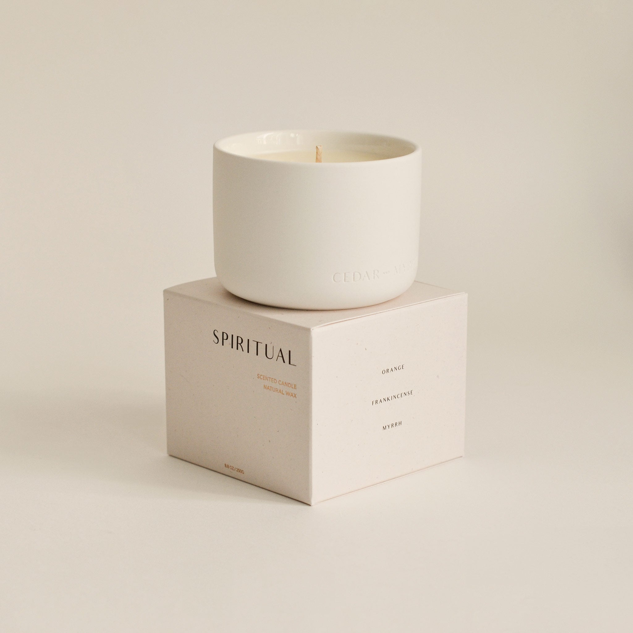 wellness candle on the "spiritual" packaging box