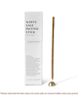 Left: Package of white sage incense stick; Right: White sage hand rolled incense stick with incense holder.